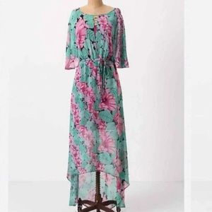 Anthropologie Leifnotes Green Floral Midi Dress